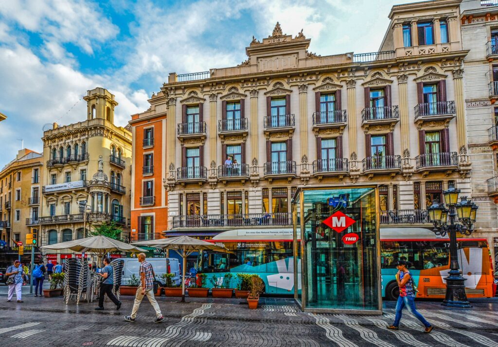 People walking along a street in Barcelona, Spain